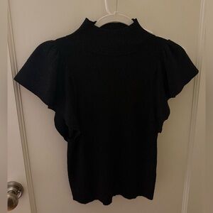 Shimmery Black Flutter Sleeve Top with Back Cut Out